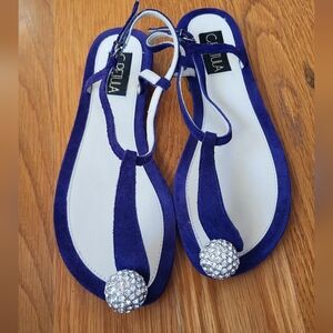 Purple Leather C. Petula Jeweled Thong Sandal Sz. 36